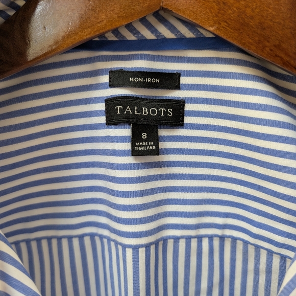 Talbots Blue & White Stripe Button Down Blouse. Size 8 - Picture 2 of 4